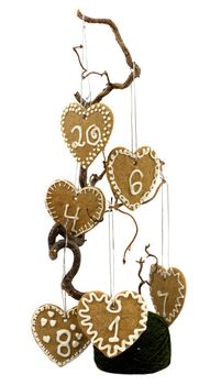 Christmas calendar decoration with numbered gingerbread cookies