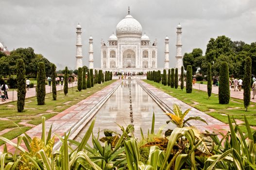 Taj Mahal temple with garden foreground, Agra, India