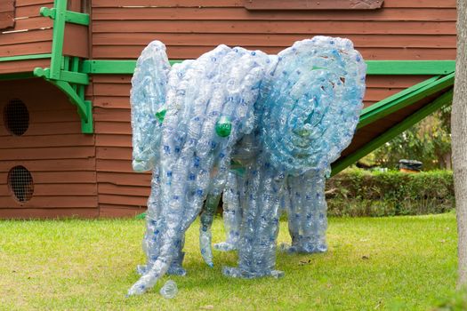 Elephant made from plastic bottles. Concept of how to make useful and beautiful things from garbage