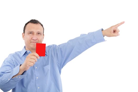 man shows someone a red card. All isolated on white background