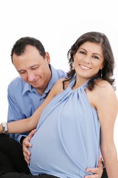 pregnant woman couple together smiling