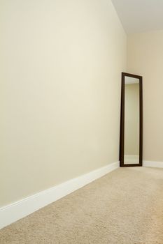 Empty room with carpet and mirror. 