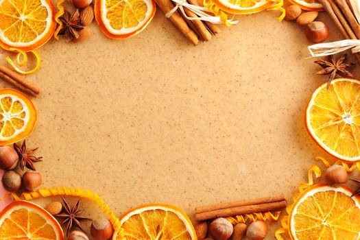 Christmas spices over homemade gingerbread dough