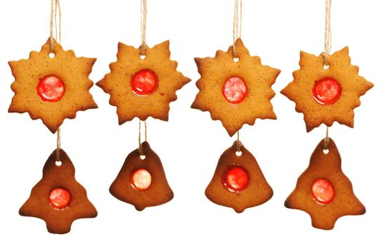 Christmas homemade gingerbread cookies over white