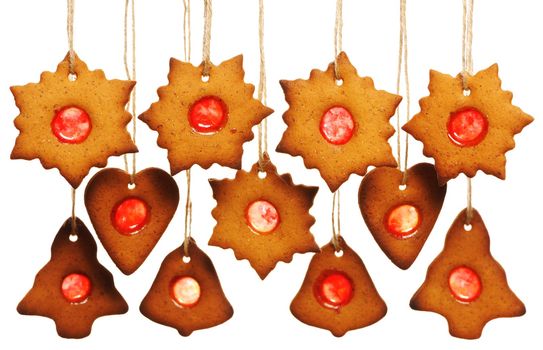 Christmas homemade gingerbread cookies over white