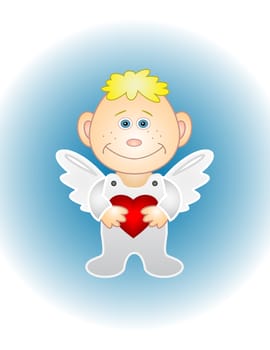 Cartoon boy angel with holiday valentine red heart