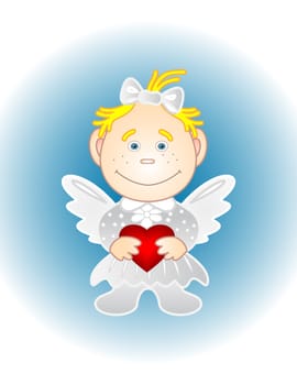 Cartoon girl angel with holiday valentine red heart