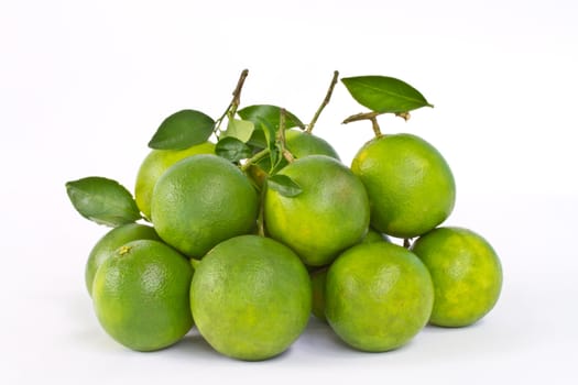 Pile of green sweet orange on white background