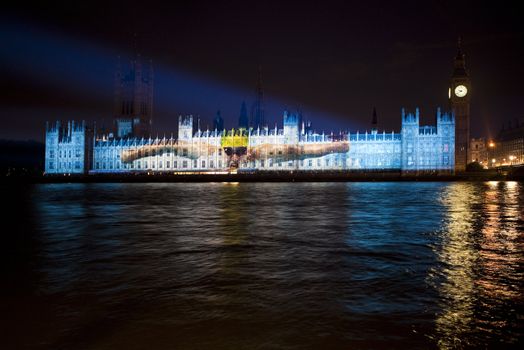 An Olympic projection on the Houses of Parliament/Palace of Westminster in London.