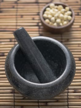 close up of asian mortar and pestle