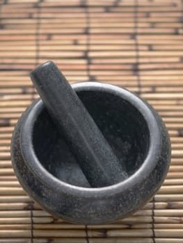 close up of asian mortar and pestle