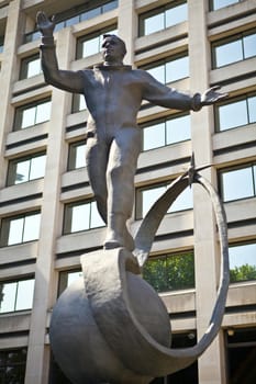 Statue to famous Russian cosmonaut Yuri Gagarin.  It is located in The Mall in London.