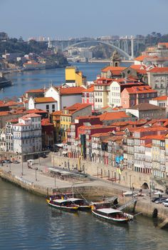 Portugal. Porto city. View of Douro river embankment in the morning 