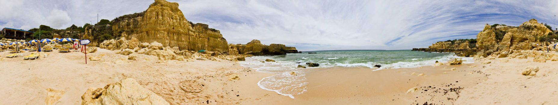 View of the beautiful coastline near Albufeira in the Algarve, Portugal.