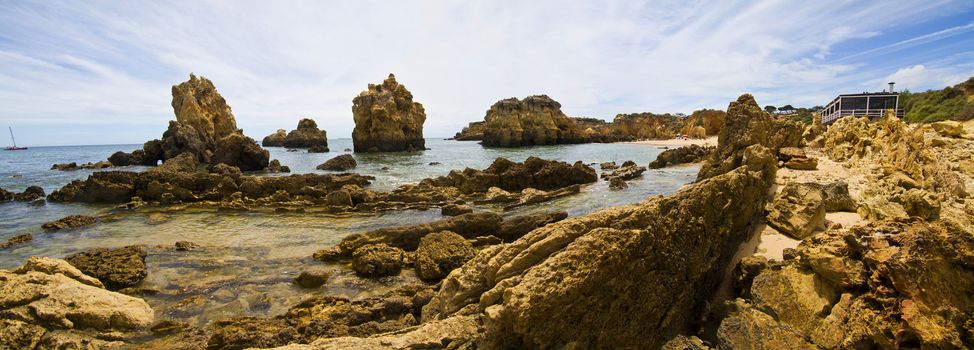 View of the beautiful coastline near Albufeira in the Algarve, Portugal.