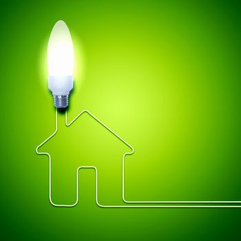 Illustration of an electric light bulb with a house. Conceptual illustration