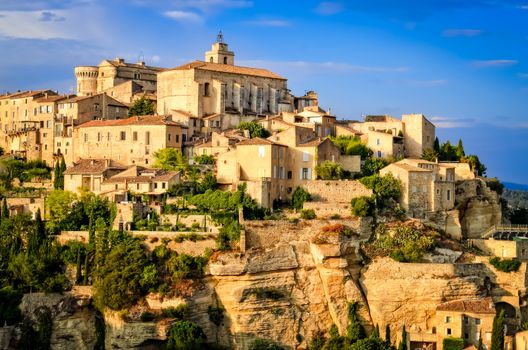 Gordes medieval village sunset view, France, Europe