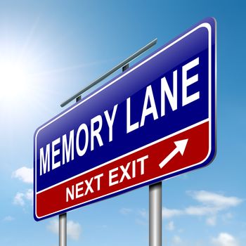 Illustration depicting a roadsign with a memory lane concept. Sky background.