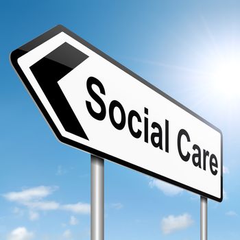 Illustration depicting a roadsign with a social care concept. Sky background.