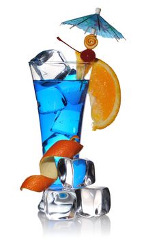 Blue Curacao cocktail isolated on white