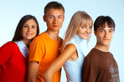 Group of smiling students and smile on white background