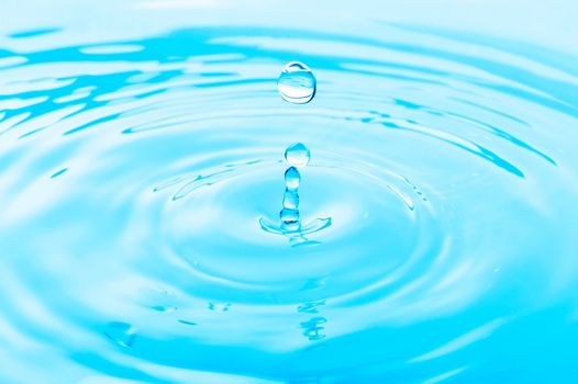 Water drop in rippled liquid close-up