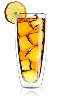 Iced tea with lemon isolated on white