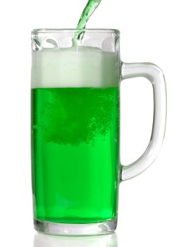 Green Beer mug isolated on white. Pouring green beer in it.