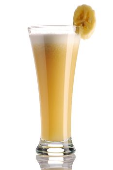 Banana smoothie isolated on white