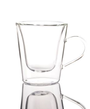 Empty glass isolated on white background with reflection