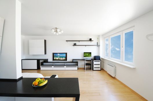 Modern luxury living room interior. No brandnames or copyright objects. 