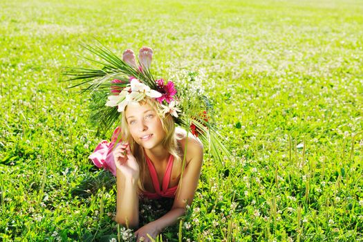 Girl with a wreath made from flowers