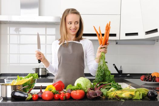 Woman cooking in modern kitchen