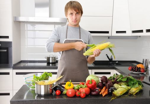 Man cooking in modern kitchen