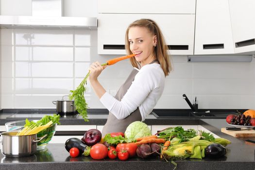 Woman cooking in modern kitchen