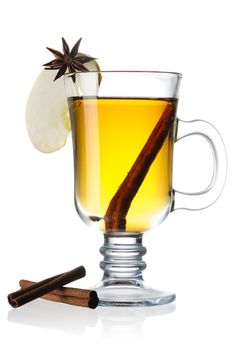 Hot cider isolated on white with reflection