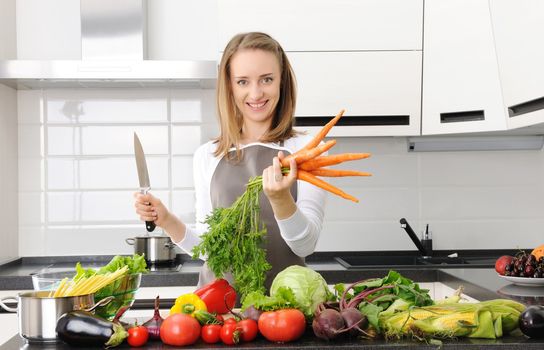 Woman cooking in modern kitchen