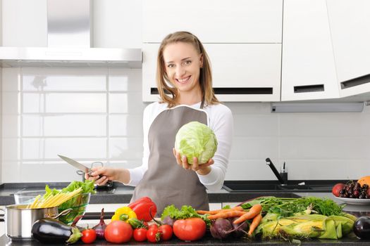 Woman cooking in modern kitchen