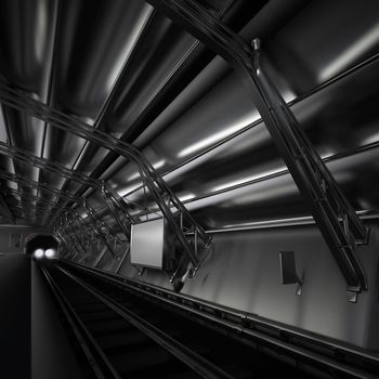 empty subway station with the lights of the arriving train 