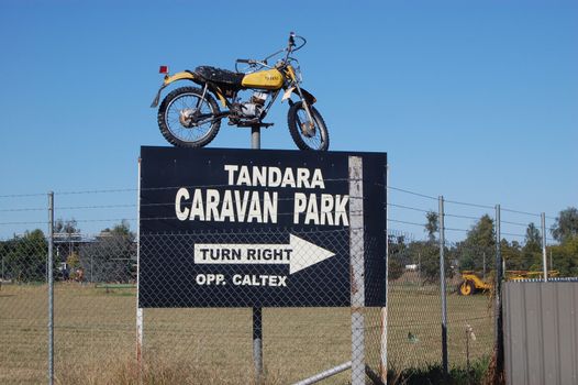 Caravan park entrance road sign, Tandara, Australia