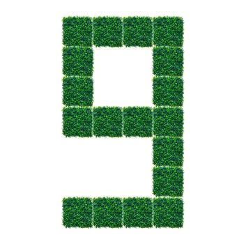 Number Nine made from Artificial Grass on white background.