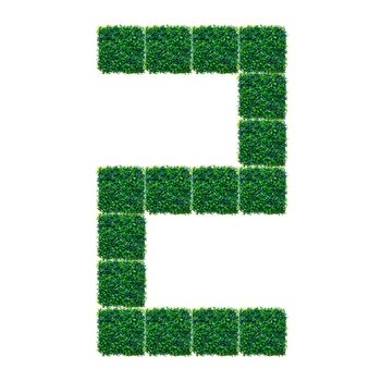 Number Two made from Artificial Grass on white background.