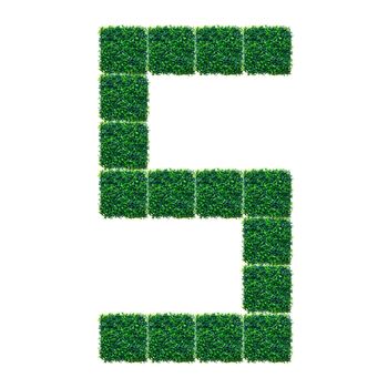 Number Five made from Artificial Grass on white background.