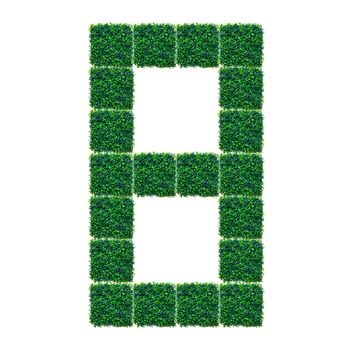 Number eight made from Artificial Grass on white background.