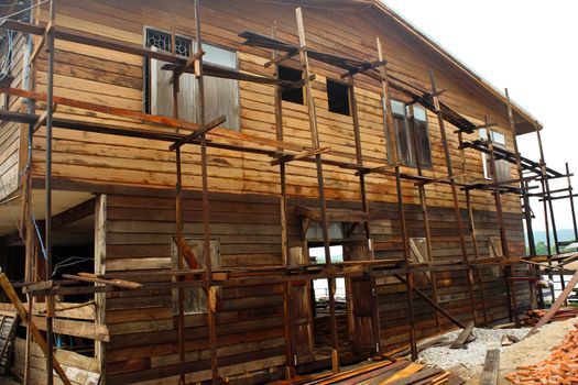 Construction home wood build in Thailand