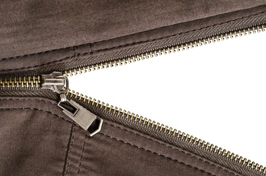 opened zipper over white background, horizontal shot