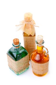 mixture, syrup in Medicine bottles on white background.