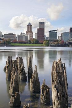 Portland Oregon Downtown City Skyline from the Waterfront of Willamette River
