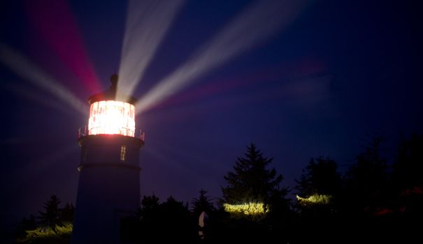 Umpqua Lighthouse at night in Oregon