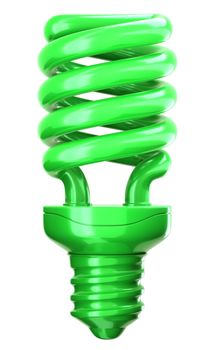 green light bulb: efficiency and eco friendly technology on white